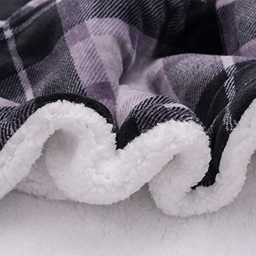 SOCHOW Sherpa Plaid Fleece Throw Blanket, Double-Sided Super Soft Luxurious Bedding Blanket 60 x 80 inches, Grey