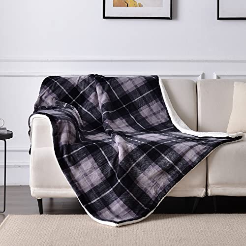 SOCHOW Sherpa Plaid Fleece Throw Blanket, Double-Sided Super Soft Luxurious Bedding Blanket 60 x 80 inches, Grey