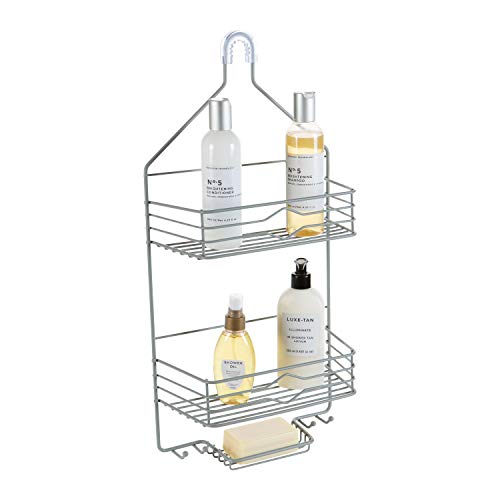 Bath Bliss Aztec Hanging Shower Caddy | Bathroom Storage & Organization | Shower Head Hang | Holds Large Bottles | Accessory Hooks | Suction Cup Backing | Grey