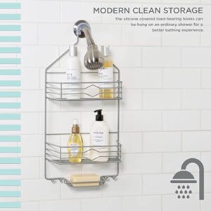 Bath Bliss Aztec Hanging Shower Caddy | Bathroom Storage & Organization | Shower Head Hang | Holds Large Bottles | Accessory Hooks | Suction Cup Backing | Grey