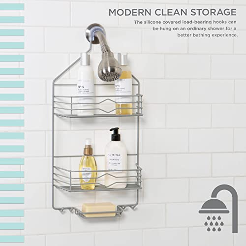 Bath Bliss Aztec Hanging Shower Caddy | Bathroom Storage & Organization | Shower Head Hang | Holds Large Bottles | Accessory Hooks | Suction Cup Backing | Grey