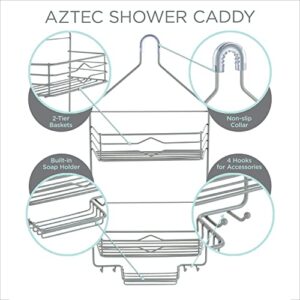 Bath Bliss Aztec Hanging Shower Caddy | Bathroom Storage & Organization | Shower Head Hang | Holds Large Bottles | Accessory Hooks | Suction Cup Backing | Grey