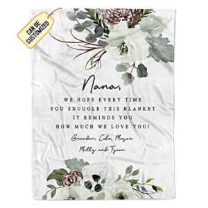 teeman personalized nana blanket, mothers day blanket gift for nana, gifts for nana from grandkids, wrap your nana with love and inspirational words, blanket with custom kids names