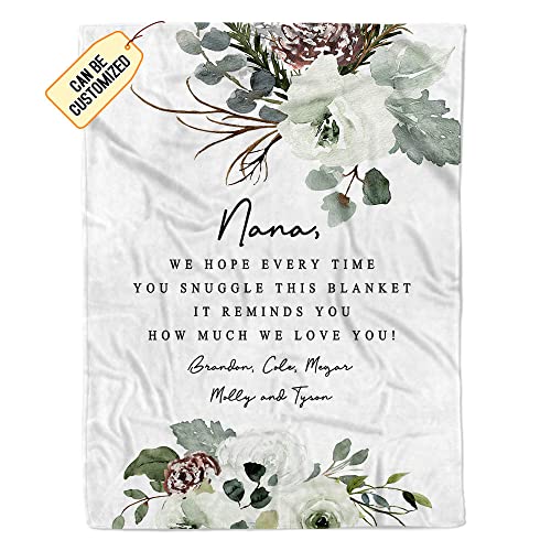 TEEMAN Personalized Nana Blanket, Mothers Day Blanket Gift for Nana, Gifts for Nana from Grandkids, Wrap Your Nana with Love and Inspirational Words, Blanket with Custom Kids Names