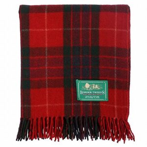 the scotland kilt company picnic rug scottish tartan throw in fraser red - warm 100% wool travel blanket with fringed edges - 60 x 70