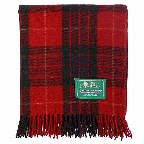 The Scotland Kilt Company Picnic Rug Scottish Tartan Throw in Fraser Red - Warm 100% Wool Travel Blanket with Fringed Edges - 60 x 70