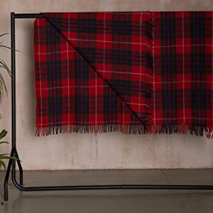 The Scotland Kilt Company Picnic Rug Scottish Tartan Throw in Fraser Red - Warm 100% Wool Travel Blanket with Fringed Edges - 60 x 70