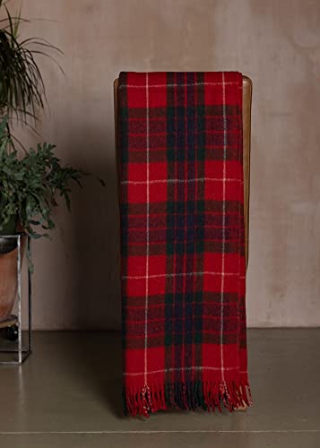 The Scotland Kilt Company Picnic Rug Scottish Tartan Throw in Fraser Red - Warm 100% Wool Travel Blanket with Fringed Edges - 60 x 70