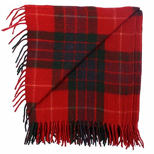 The Scotland Kilt Company Picnic Rug Scottish Tartan Throw in Fraser Red - Warm 100% Wool Travel Blanket with Fringed Edges - 60 x 70