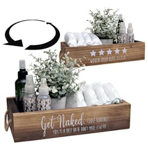 mainevent five stars rustic decor box, one box with funny saying design on 2 sides, funny toilet paper holder for farmhouse bathroom decor, toilet tank basket, toilet organizer, diaper organizer,