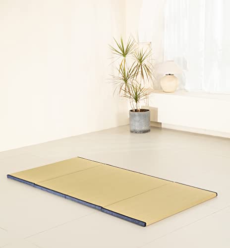 MustMat Tatami Mat Twin XL Japanese Tatami Floor Mattress Rush Grass Tatami Bed with Storage Bag 39 x80 x1.4 in (Blue)