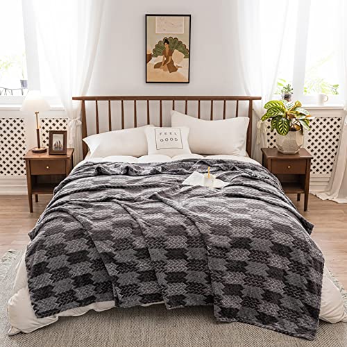 Grey Blanket Twin Stripe Retro Flannel Blanket Soft Sherpa Fleece Blanket for Sofa Couch TV Bed Blanket Cozy Boho Bedding Blanket for Kids Teens Adults (60"x 80", Diamond)