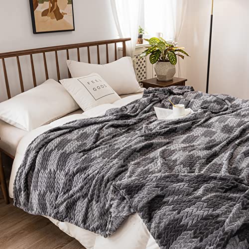 Grey Blanket Twin Stripe Retro Flannel Blanket Soft Sherpa Fleece Blanket for Sofa Couch TV Bed Blanket Cozy Boho Bedding Blanket for Kids Teens Adults (60"x 80", Diamond)