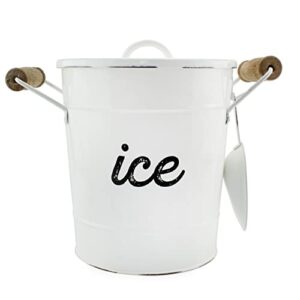 auldhome rustic enamelware ice bucket; white farmhouse style insulated ice server