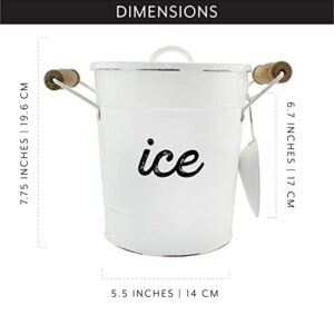 AuldHome Rustic Enamelware Ice Bucket; White Farmhouse Style Insulated Ice Server