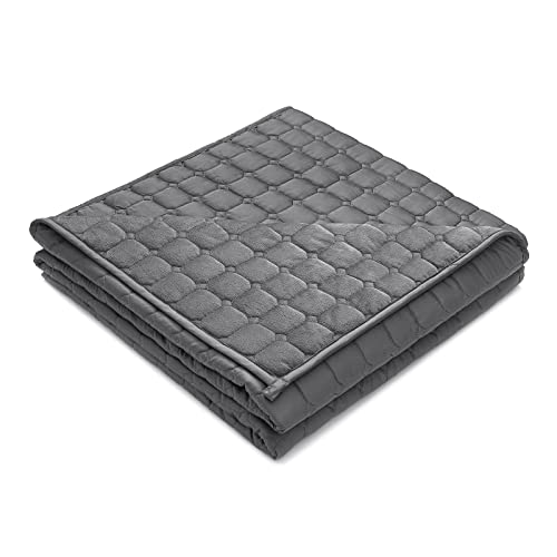 Argstar Cooling Bamboo&Cozy Fleece Weighted Blanket for Adult 15 Lbs on Twin/Full Bed, Small Compartments, Diamond Grid Pattern, Reversible Heavy Blankets with Premium Glass Beads, 48"x72", Dark Grey.