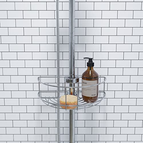 Croydex Chrome Easy to Fit Riser Rail Basket Shower Storage, 5 Year Rust Free Guarantee