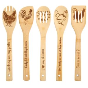 rooster wooden spoons for cooking, chicken kitchen decor pioneer woman kitchen accessories, rooster decor for kitchen farmhouse wedding mother's day decorations - funny chicken gifts