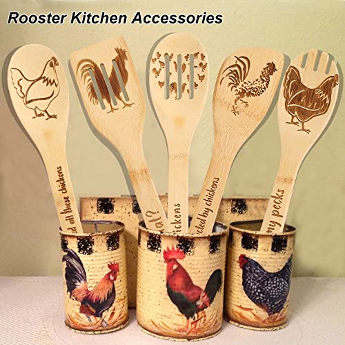 Rooster Wooden Spoons for Cooking, Chicken Kitchen Decor Pioneer Woman Kitchen Accessories, Rooster Decor for Kitchen farmhouse Wedding Mother's Day Decorations - Funny Chicken Gifts