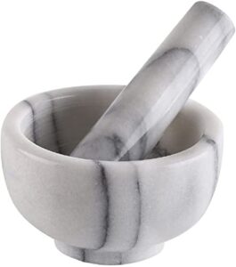 greenco mortar and pestle set, white marble stone mortar and pestle grinding bowl, small 4.5 inches, kitchen essential for spices, guacamole and more