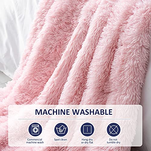 Kivik Faux Fur Weighted Blanket for Adult 20 lbs,Shaggy Furry Weighted Blanket Warm Winter Gifts,Fuzzy Plush Sherpa Heavy Throw Blanket for Sofa Couch,Dual Side Pink 60x80 Inches