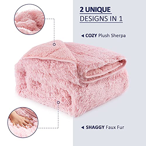 Kivik Faux Fur Weighted Blanket for Adult 20 lbs,Shaggy Furry Weighted Blanket Warm Winter Gifts,Fuzzy Plush Sherpa Heavy Throw Blanket for Sofa Couch,Dual Side Pink 60x80 Inches