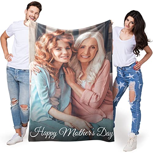 EastArts Happy Mothers Day Throw Blanket Customized Using Your Own Photos, Personalized Gifts for Mom from Daughter Son Kids, Custom Blanket with Picture for Grandma as Mom Gifts Present and Souvenir