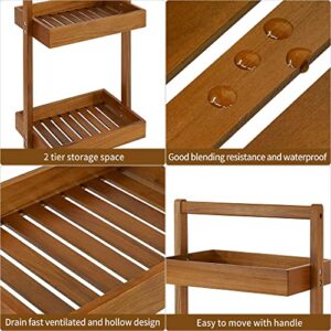 Utoplike Teak Wood Shower Foot Stool for Shaving Legs 2 Tier Shower Caddy Organizer