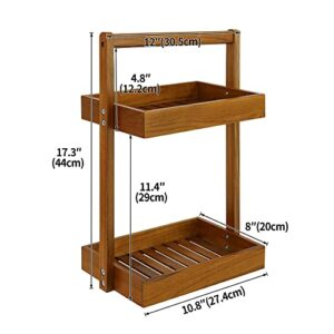 Utoplike Teak Wood Shower Foot Stool for Shaving Legs 2 Tier Shower Caddy Organizer