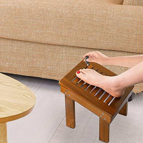 Utoplike Teak Wood Shower Foot Stool for Shaving Legs 2 Tier Shower Caddy Organizer