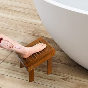 Utoplike Teak Wood Shower Foot Stool for Shaving Legs 2 Tier Shower Caddy Organizer