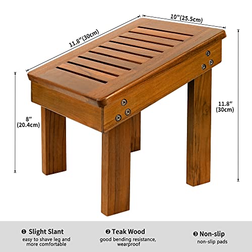 Utoplike Teak Wood Shower Foot Stool for Shaving Legs 2 Tier Shower Caddy Organizer