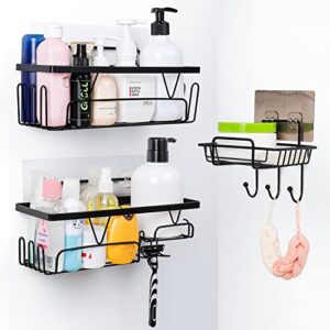 ankewy shower caddy shelf basket 2-pack with soap holder, no drilling adhesive wall mount shower shelf, stainless steel black bathroom shower storage organizer with hooks for bathroom,toilet, kitchen