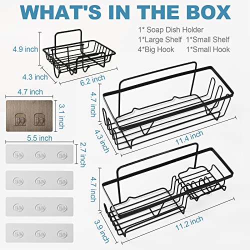 ANKEWY Shower Caddy Shelf Basket 2-Pack with Soap Holder, No Drilling Adhesive Wall Mount Shower Shelf, Stainless Steel Black Bathroom Shower Storage Organizer with Hooks for Bathroom,Toilet, Kitchen