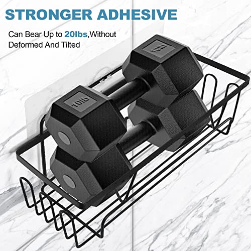 ANKEWY Shower Caddy Shelf Basket 2-Pack with Soap Holder, No Drilling Adhesive Wall Mount Shower Shelf, Stainless Steel Black Bathroom Shower Storage Organizer with Hooks for Bathroom,Toilet, Kitchen
