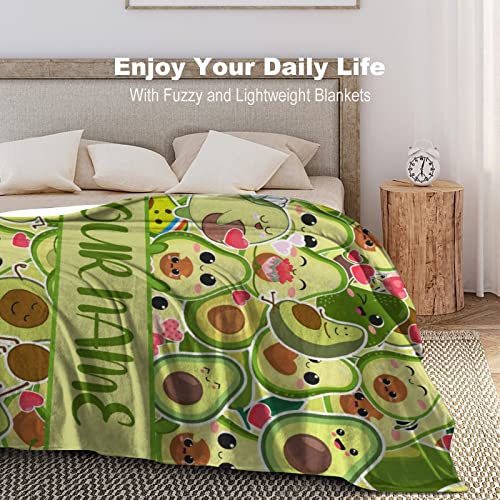 Custom Name Avocado Blanket Gifts, 40"x30" Avocado Print Throw Blankets, Personalized Flannel Fuzzy Soft Plush Blanket for Girls Boys, Gifts for Avocado Lovers, Cozy Throw Blanket for Sofa Bed Couch