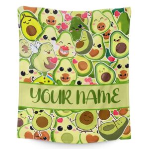 custom name avocado blanket gifts, 40"x30" avocado print throw blankets, personalized flannel fuzzy soft plush blanket for girls boys, gifts for avocado lovers, cozy throw blanket for sofa bed couch