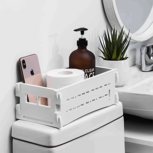 Bathroom Storage,Toilet Paper Holder Storage Fit for Small Spaces,Narrow Bathroom Cabinet with Bathroom Basket Great for Tiny Room,2 Bundle White by AOJEZOR