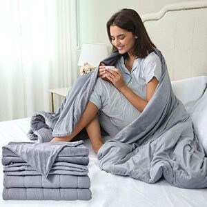 adult weighted-blanket 15 lbs gray - 60''x80'' heavy full/queen size 2 piece set, glass beads filled premium calming weighted blanket with soft removable cotton mink duvet cover