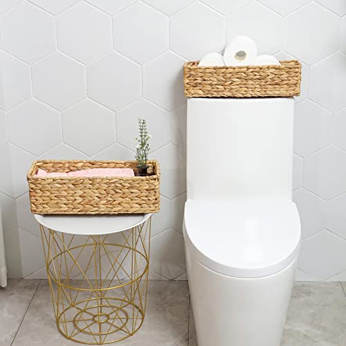 Toilet Paper Basket Natural Woven Bathroom Storage Organizer Basket Wicker Decorative Toilet Roll Holder Tank Basket(Water Hyacinth)