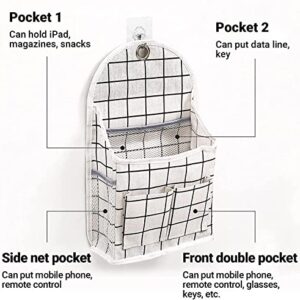 FYY Wall Hanging Storage Caddy Bag, Waterproof Over The Door Closet Organizer Basket with Hook Cotton Linen Storage Caddy Basket Pouch Bag for Bedroom Bathroom Living Room White