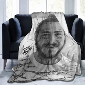 post malone throw blanket,singer 3d print super soft flannel bed blanket, cozy warm blanket for living room bedroom couch sofa indoor camping decor singer merch gift 60x50 in