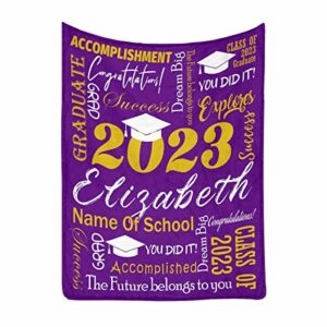 personalized graduation blanket for her him, class of 2023 bed blanket the future belongs to you 2023 grad purple throw blanket for senior 2023 high school college graduating decoration 50x60