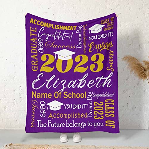 Personalized Graduation Blanket for Her Him, Class of 2023 Bed Blanket The Future Belongs to You 2023 Grad Purple Throw Blanket for Senior 2023 High School College Graduating Decoration 50x60