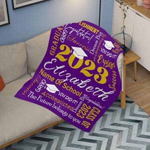 Personalized Graduation Blanket for Her Him, Class of 2023 Bed Blanket The Future Belongs to You 2023 Grad Purple Throw Blanket for Senior 2023 High School College Graduating Decoration 50x60