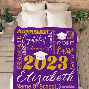 Personalized Graduation Blanket for Her Him, Class of 2023 Bed Blanket The Future Belongs to You 2023 Grad Purple Throw Blanket for Senior 2023 High School College Graduating Decoration 50x60