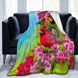 yetoutou cardinal bird gifts christmas throw blanket (50"x40") lightweight flannel fleece blanket for couch bed sofa travelling camping for kids adults