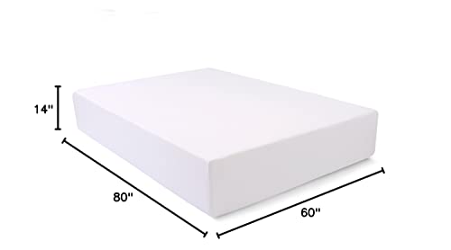 Serenia Sleep 14" Deluxe Height Gel Memory Foam Mattress, Made in USA, Queen, White/Off White