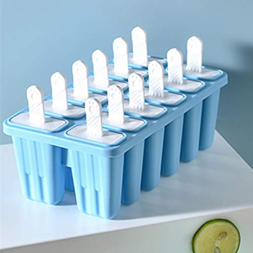 Popsicle Molds，Popsicle Mold12 Pieces Silicone Ice Pop Popsicle Easy Release (12 Cavities, Light Blue)