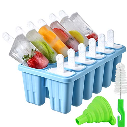 Popsicle Molds，Popsicle Mold12 Pieces Silicone Ice Pop Popsicle Easy Release (12 Cavities, Light Blue)